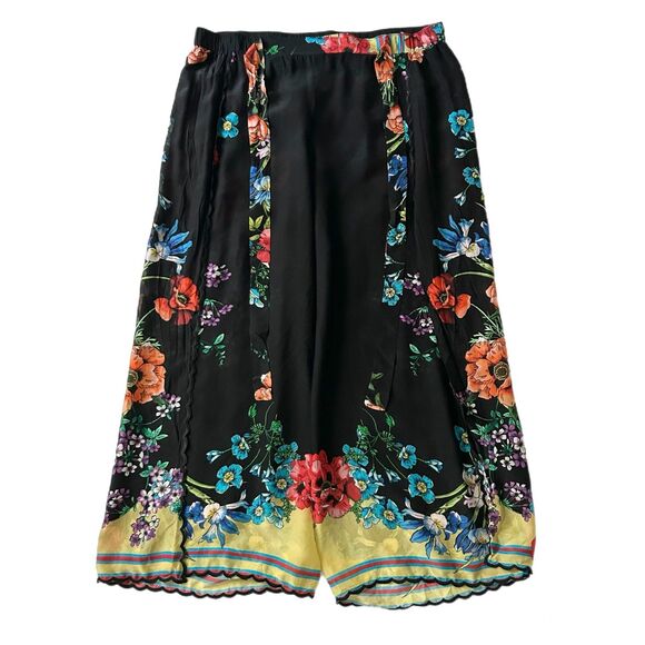 Johnny Was Floral Wide Leg Side Slit Cupra Rayon Pants in Black Size XXL - Picture 1 of 7